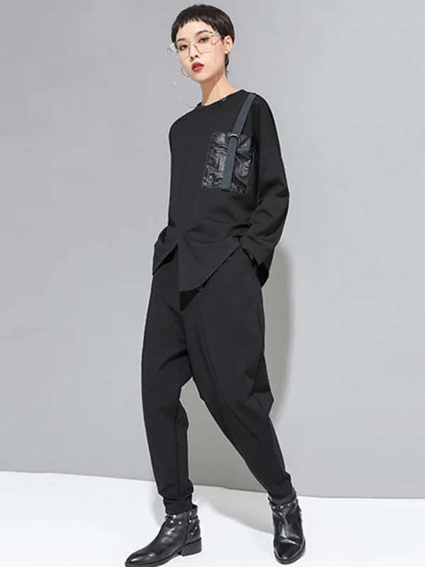 Personality Black With Button High-Waist Harem Pants