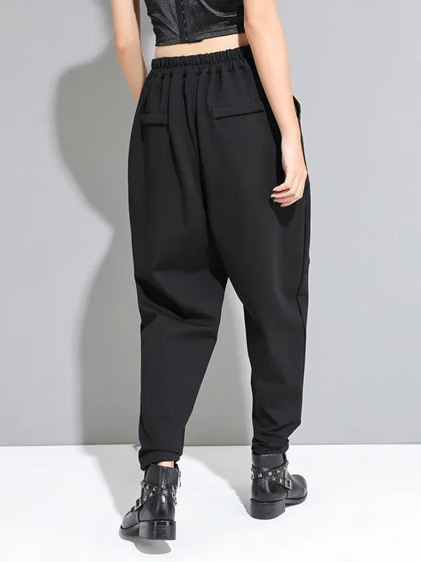 Personality Black With Button High-Waist Harem Pants