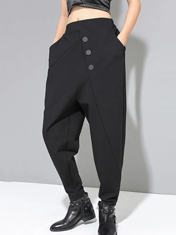 Personality Black With Button High-Waist Harem Pants