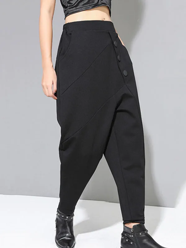 Personality Black With Button High-Waist Harem Pants