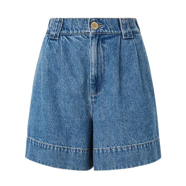 Pleat Front Short - Fresh Indigo Denim