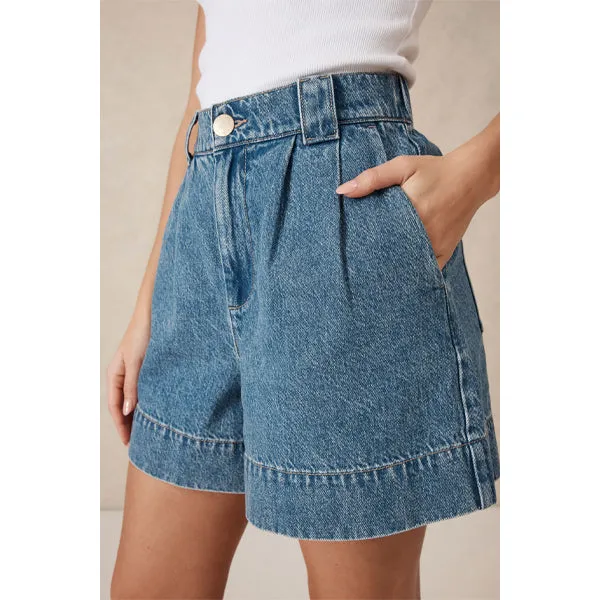 Pleat Front Short - Fresh Indigo Denim