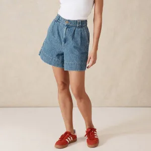 Pleat Front Short - Fresh Indigo Denim