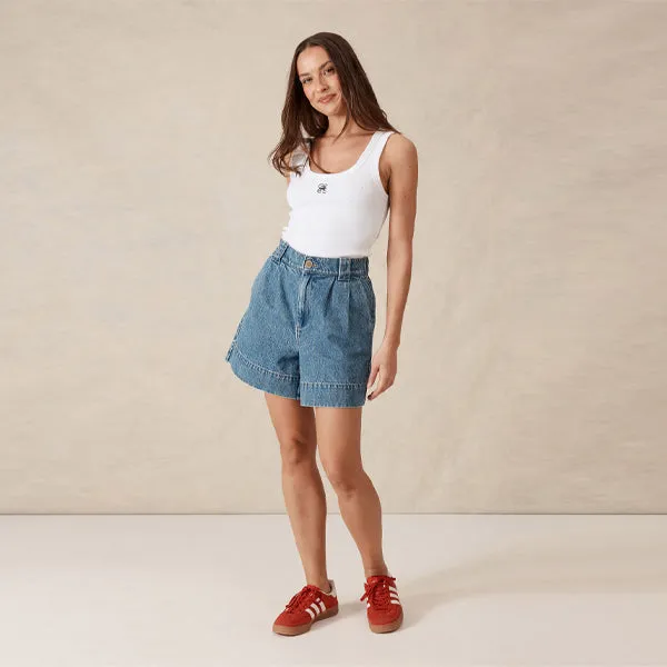 Pleat Front Short - Fresh Indigo Denim