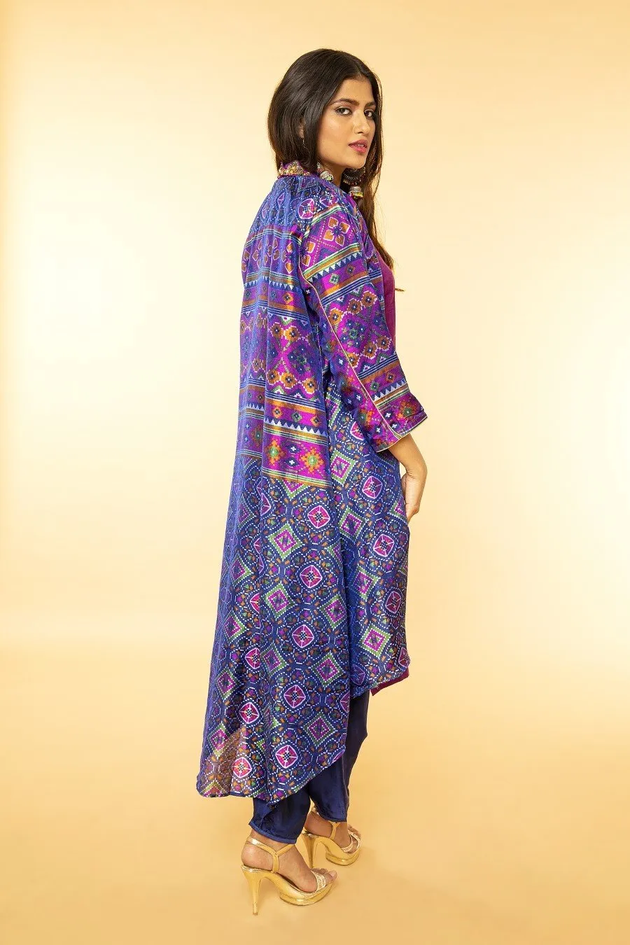 Purple Patola Jacket Set with Harem Pants