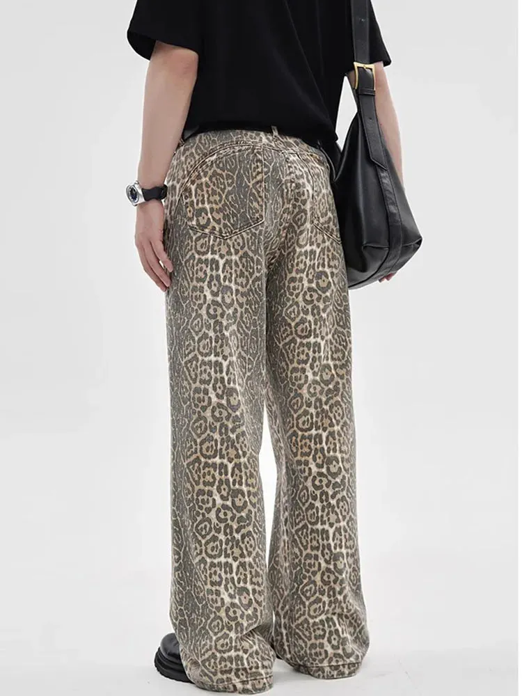 Retro Leopard Print High-Waist Loose Jeans