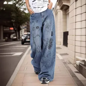 Retro Wide Leg Jeans Loose Street Oversize Vintage Design Wide Leg Mop Pants