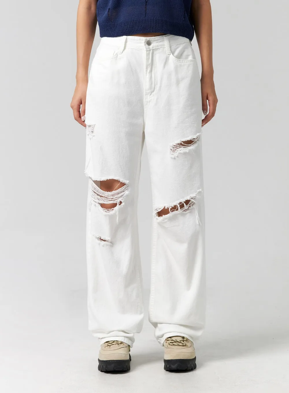 Ripped Wide Fit Cotton Pants CG310