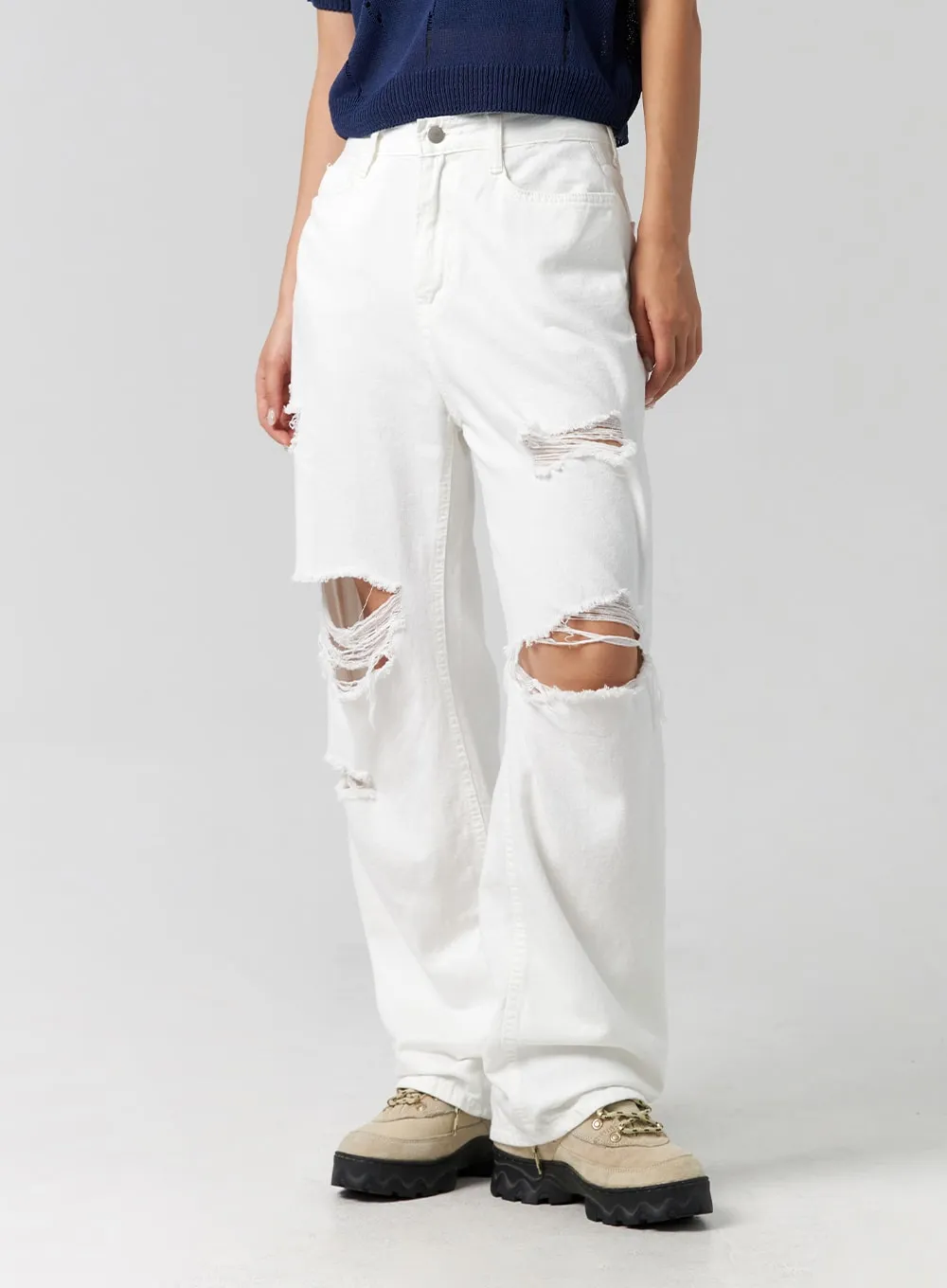 Ripped Wide Fit Cotton Pants CG310