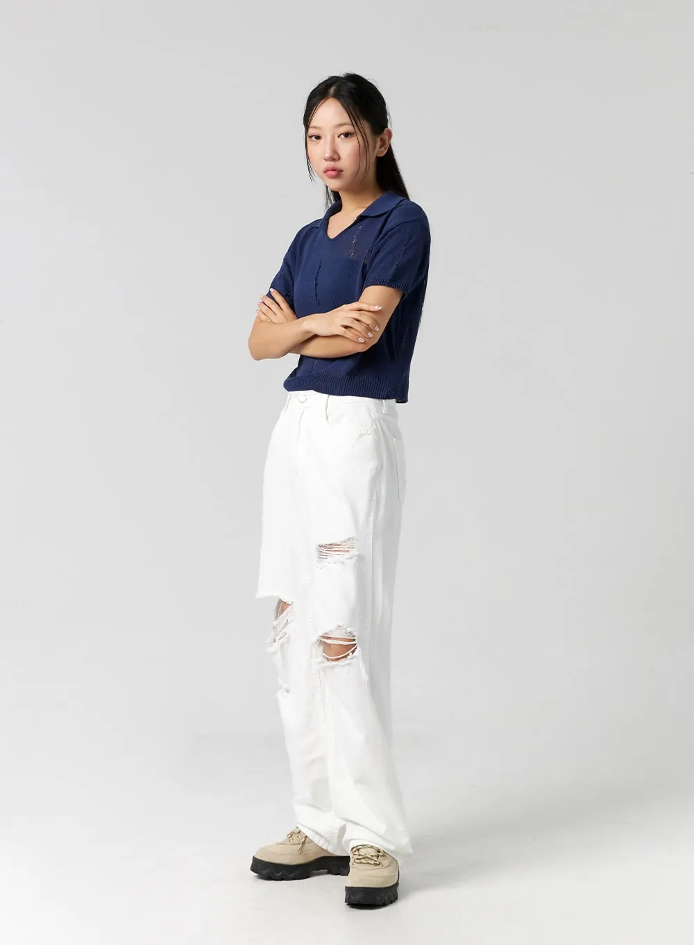 Ripped Wide Fit Cotton Pants CG310