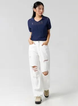 Ripped Wide Fit Cotton Pants CG310