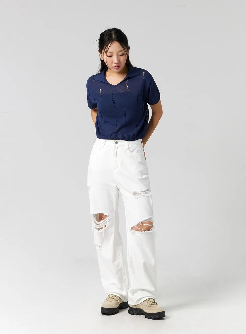 Ripped Wide Fit Cotton Pants CG310