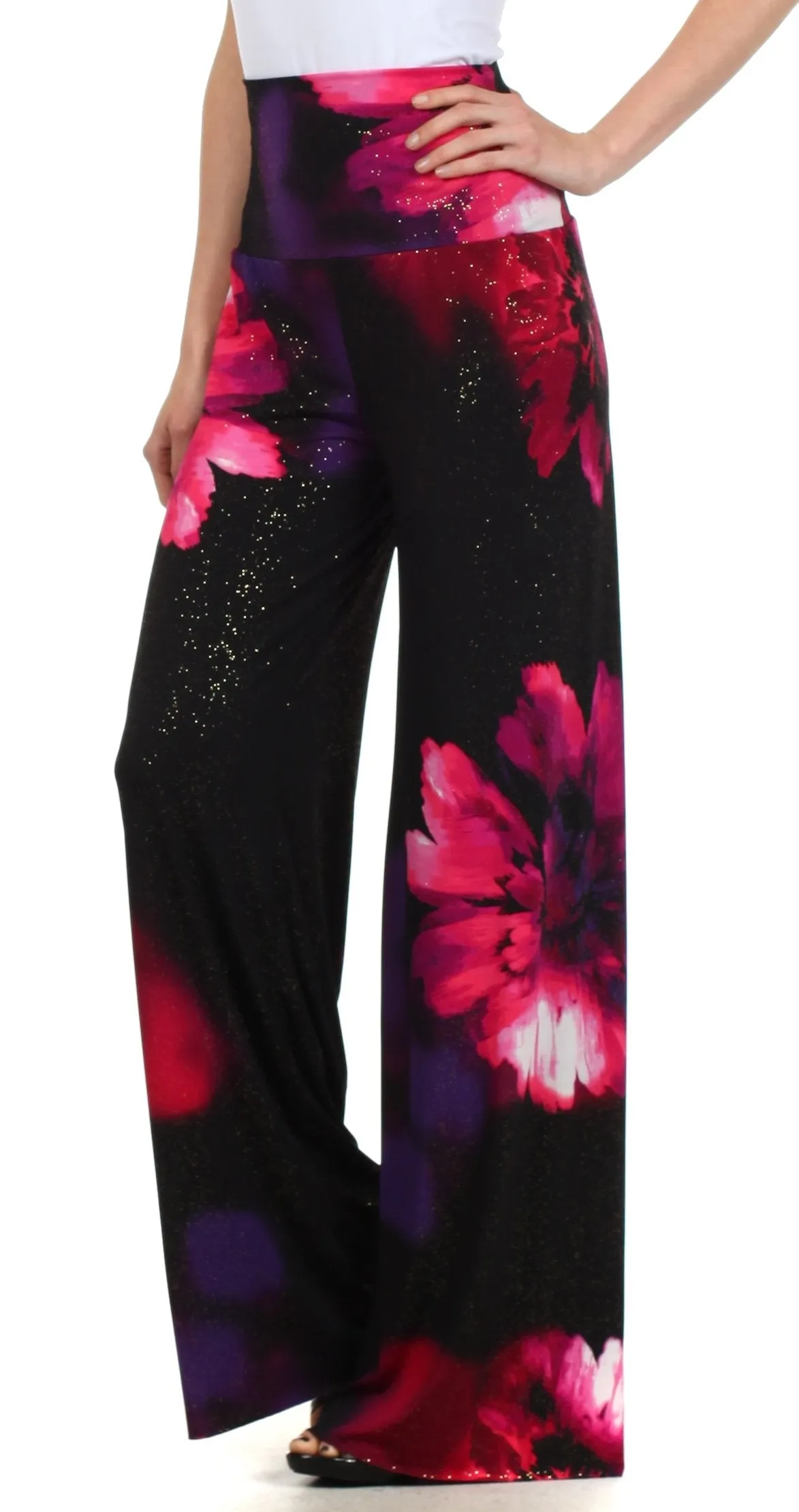 Sakkas Sparkle Floral High Waist Wide Leg Palazzo Pant