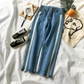 Side Lines Blue Ripped Sportish Denim Pants