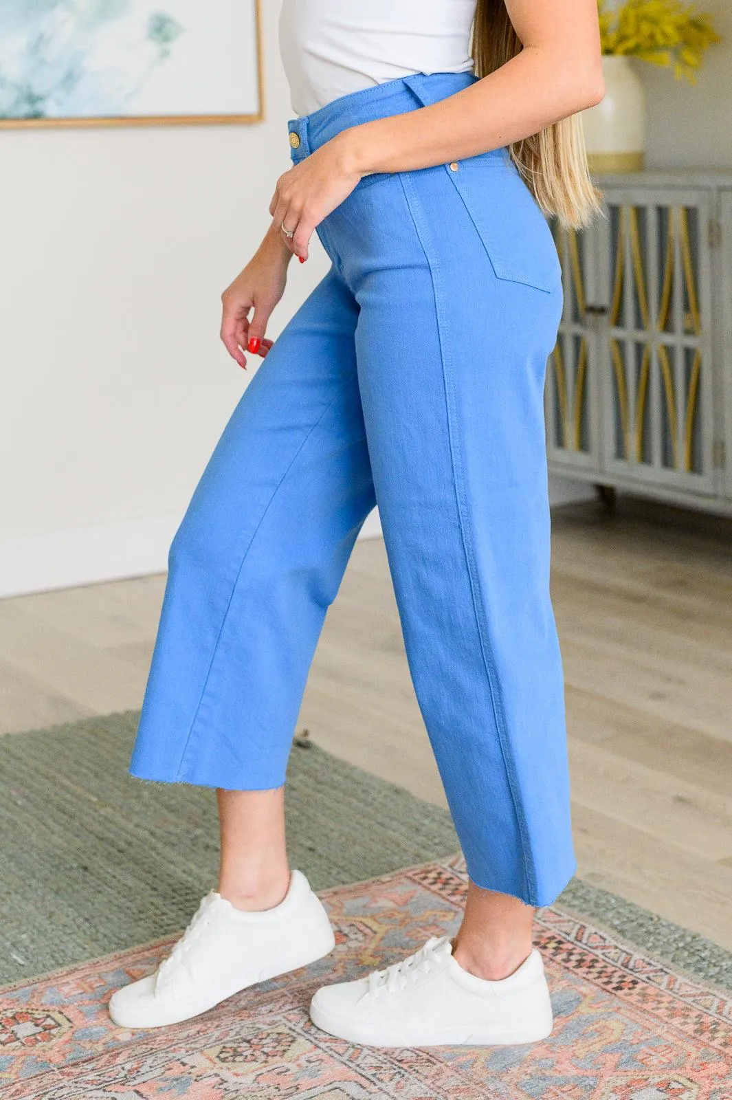 Sky Blue High Rise Control Top Wide Leg Crop Jeans