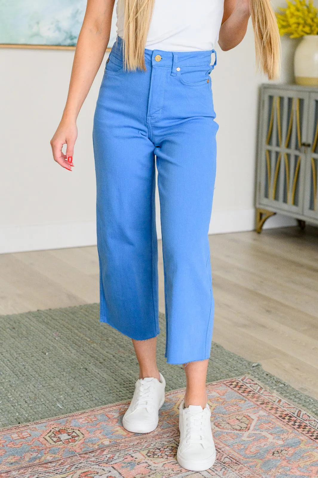 Sky Blue High Rise Control Top Wide Leg Crop Jeans