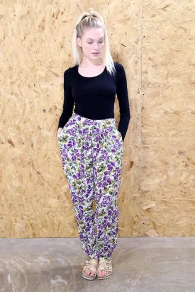 Tapered Harem Pants In Purple Floral