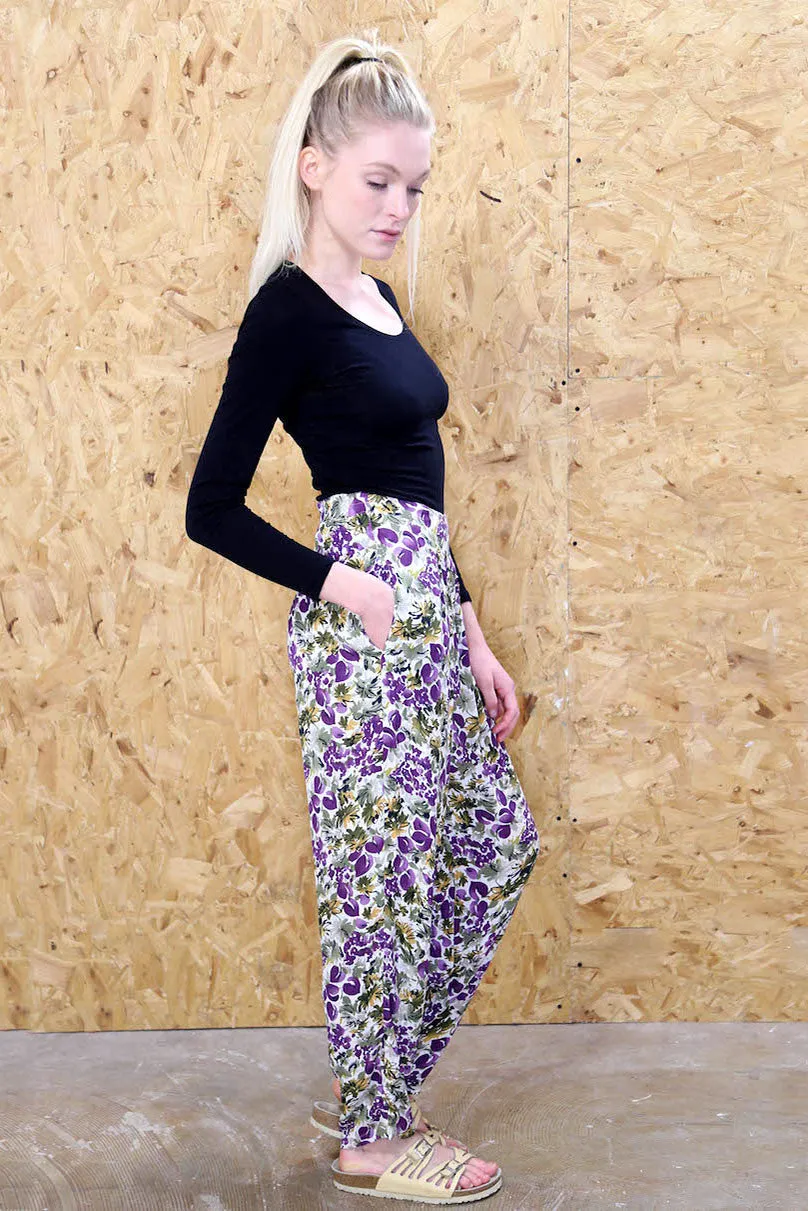 Tapered Harem Pants In Purple Floral