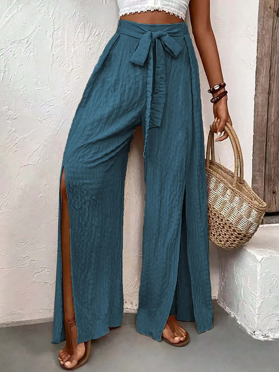 TEEK - Honey Tied Slit Wide Leg Pants