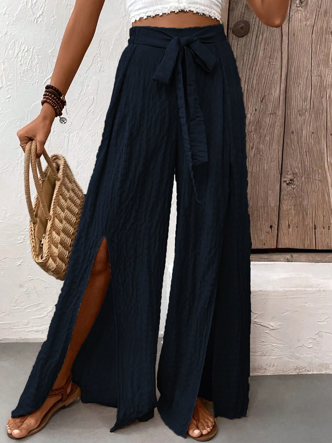 TEEK - Honey Tied Slit Wide Leg Pants