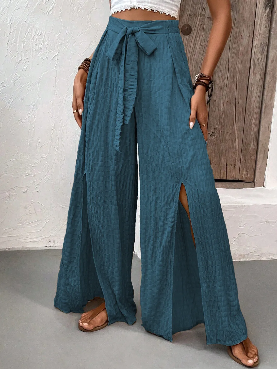 TEEK - Honey Tied Slit Wide Leg Pants