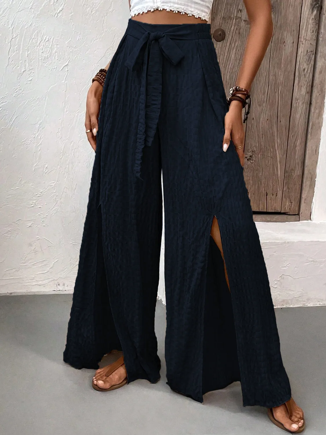 TEEK - Honey Tied Slit Wide Leg Pants