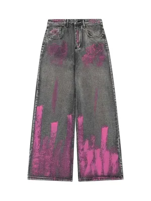 Thesupermade Graffiti Distressed Washed Baggy Jeans - 1886