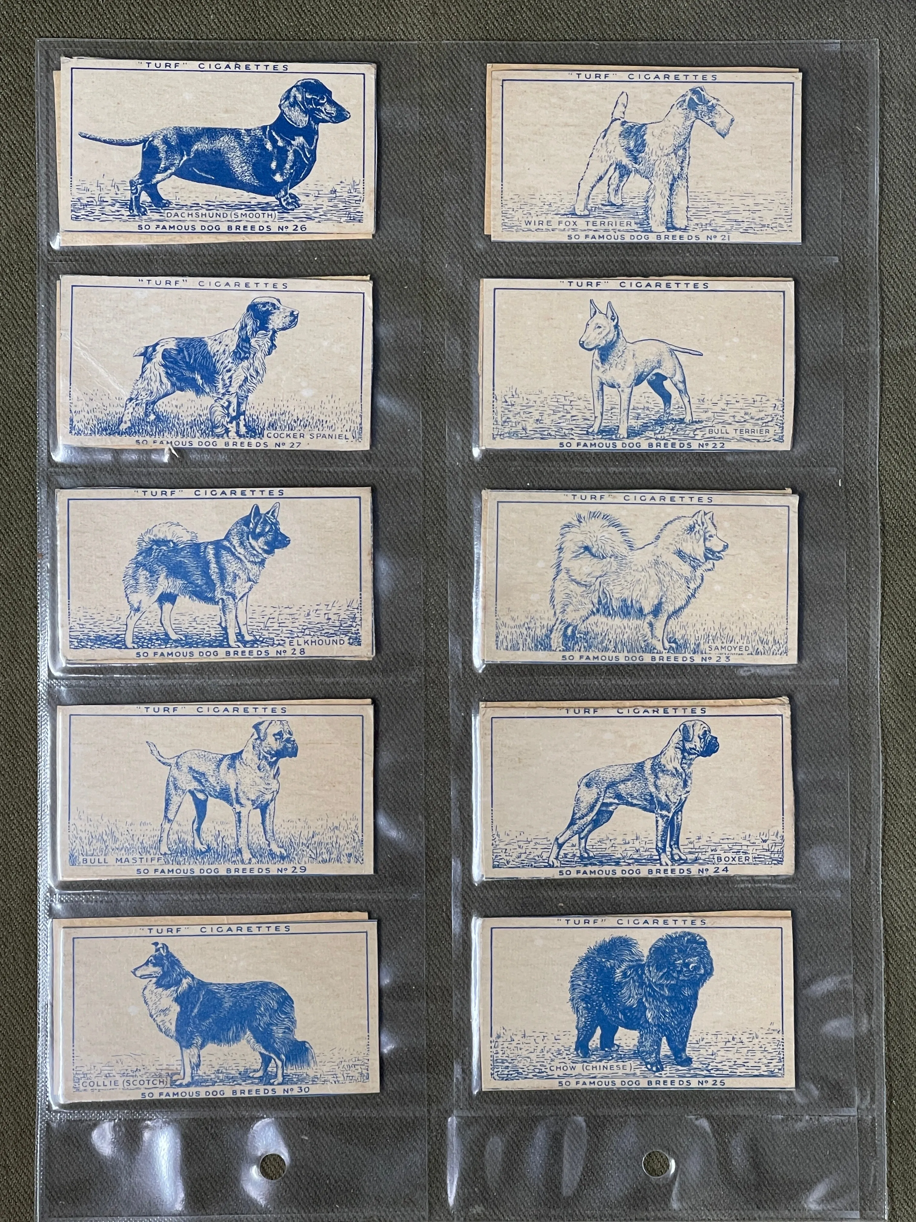 Turf Cigarettes 50 Famous Dog Breeds Cigerette Cards 1956