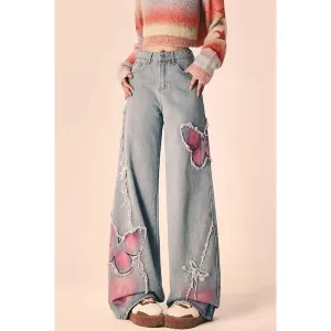 Vintage Embroidery Wide Leg Denim Pants