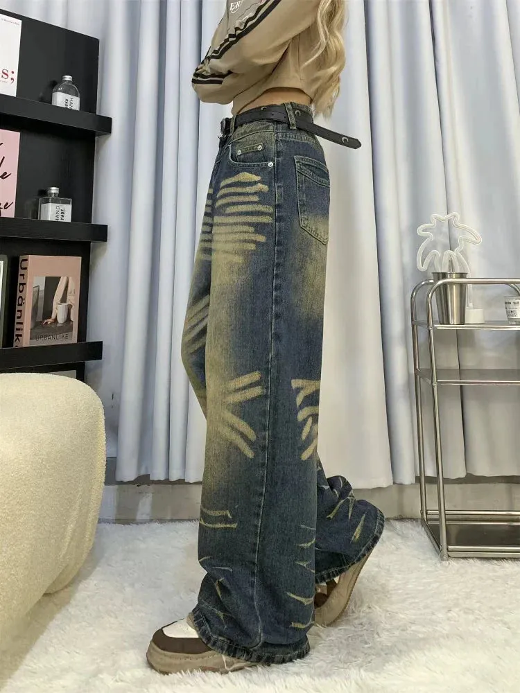 Woman Hip Hop Fashion Kpop Wide Leg High Waist Denim Pants