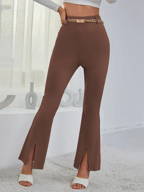 Women's horn high waist high waist thin split wide -leg pants