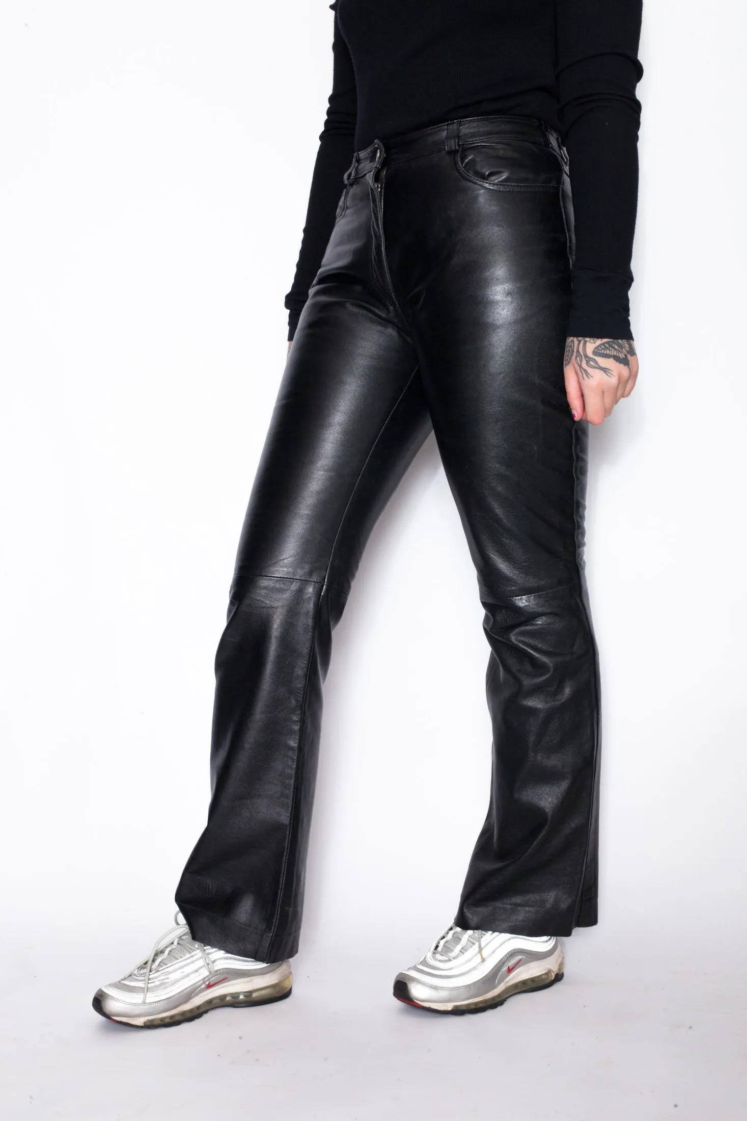 Y2K Black Leather High Waist Trousers