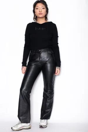 Y2K Black Leather High Waist Trousers